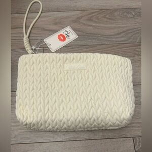 NWT: Blush Crush Cream Woven Quilted Stitch Cosmetic Makeup Pouch Clutch Vegan
